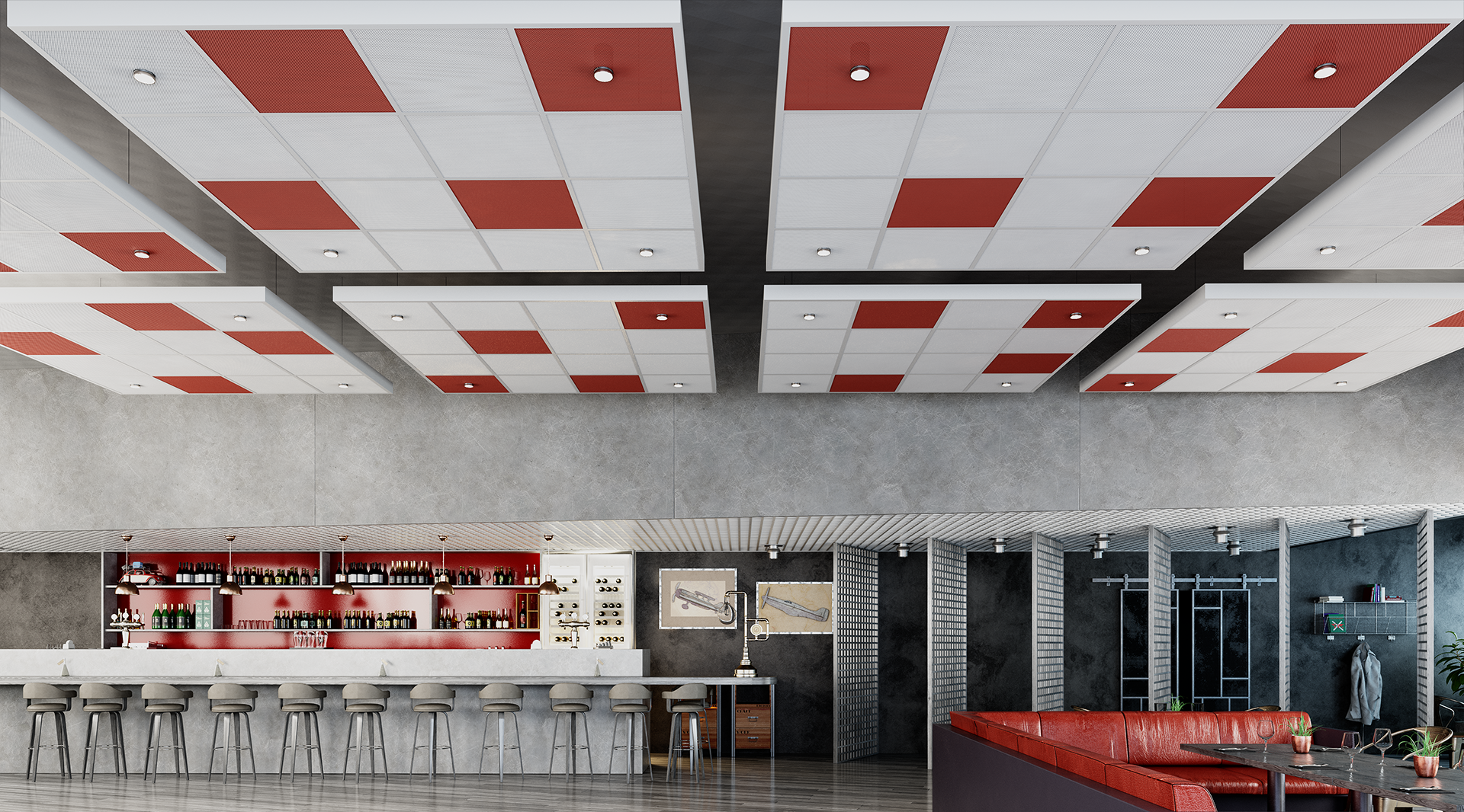 Zentia Ceiling Tile DecoMesh KD100 Restaurant HD